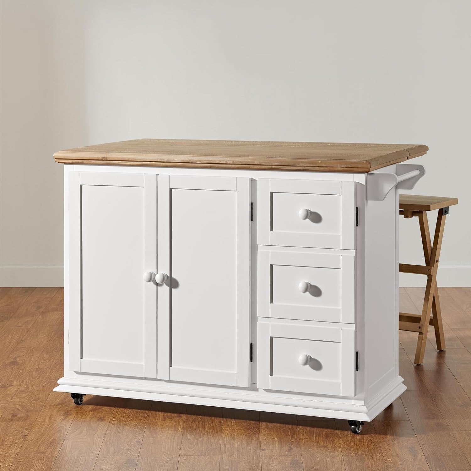 Kitchen Island Trolley with Extendable Oak Top & Storage Shelves, Rolling Unit