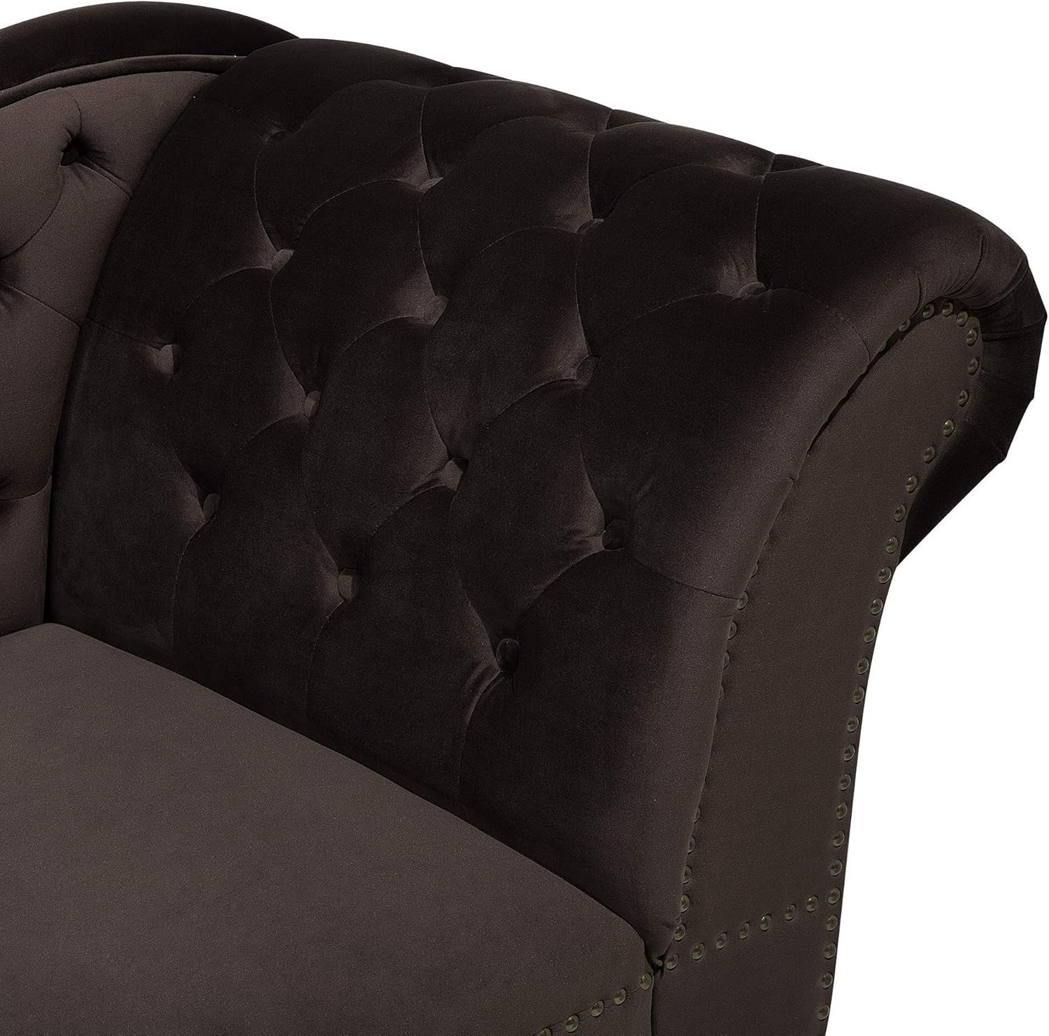 Brown Right Hand Chesterfield Chaise Lounge Velvet Fabric Classic Design