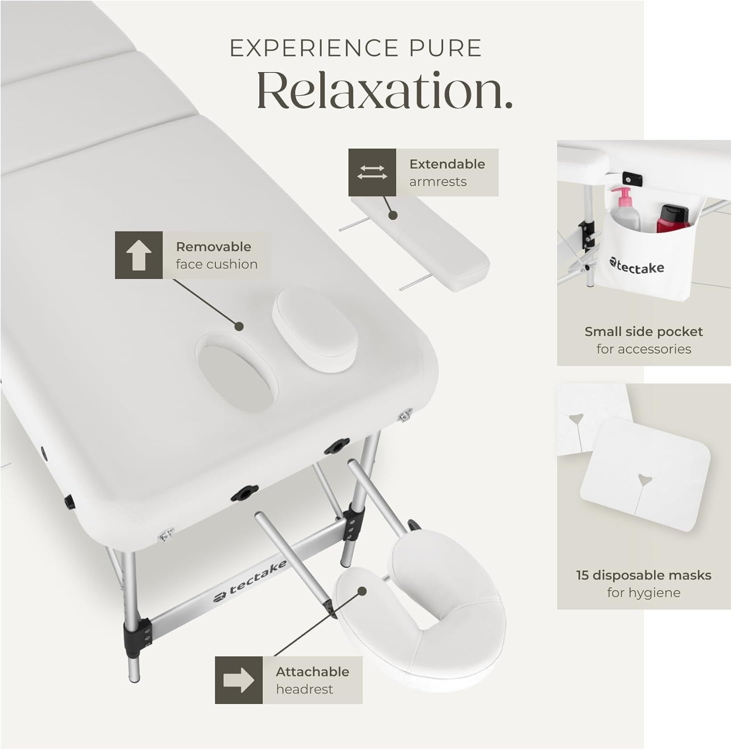 Portable 3 Zone Massage Table Foldable Aluminium Beauty Spa Bed 70cm White