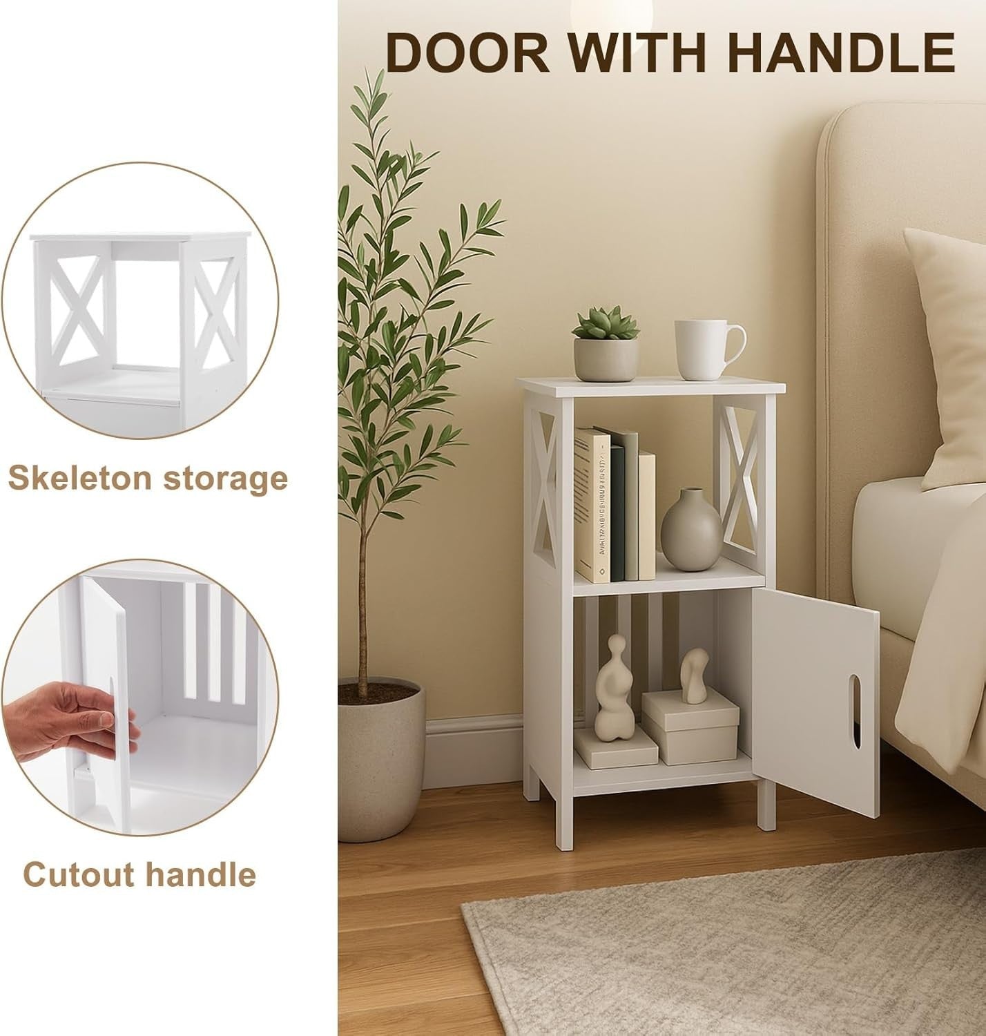 Compact 2-Tier Wooden Bedside Table with Drawer & Open Shelf White