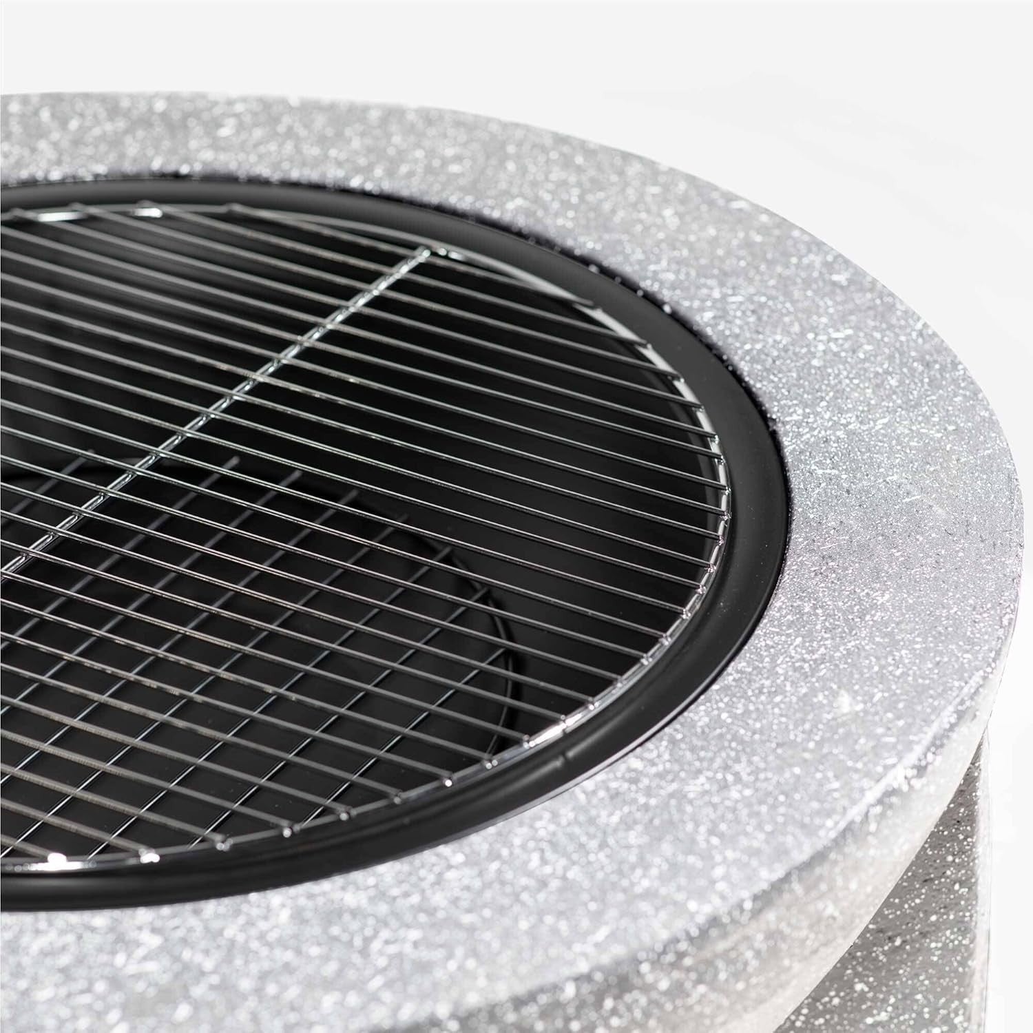 Large Outdoor Fire Pit BBQ Grill 75cm Round Concrete Finish w/ Mesh Cover