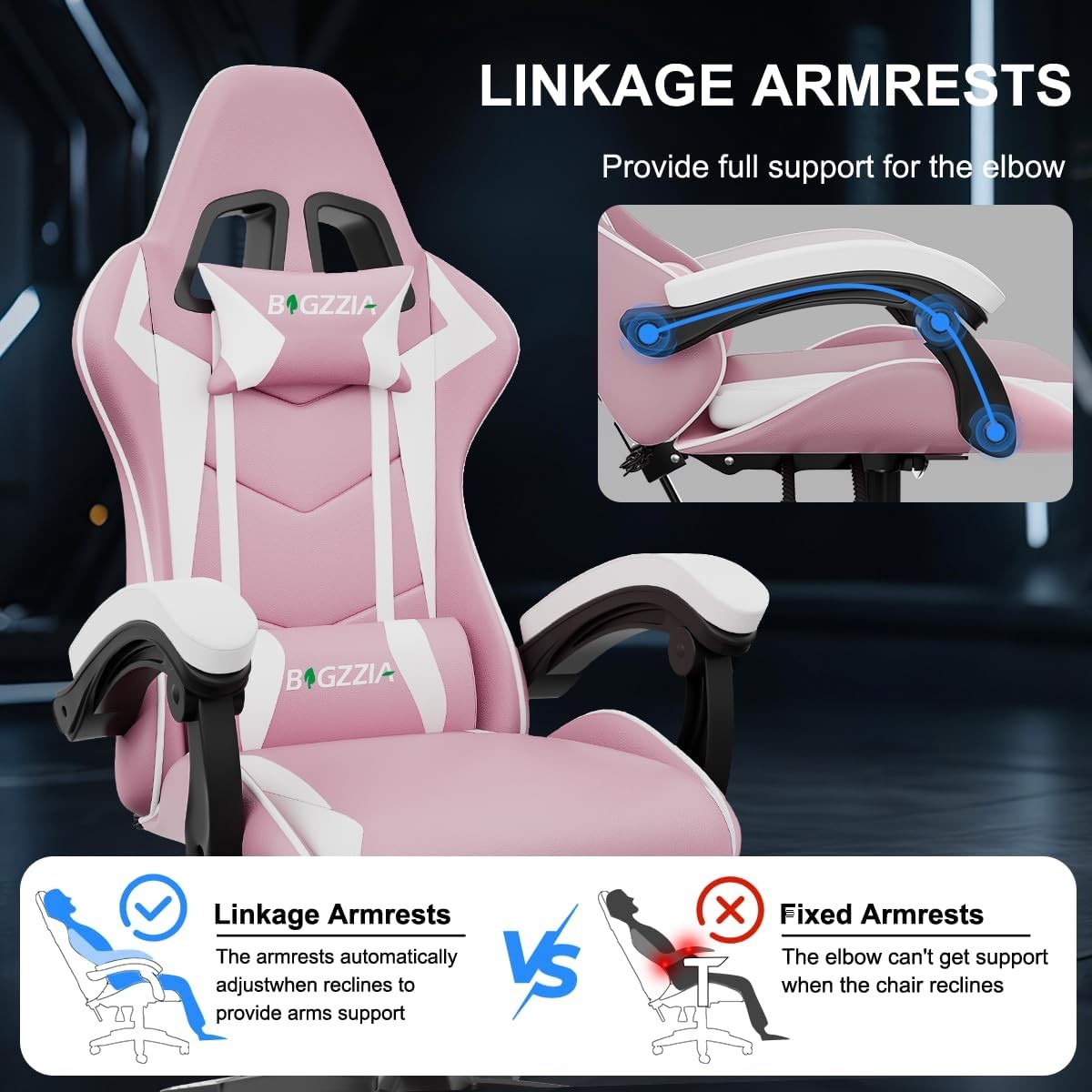 Gaming Chair with Bluetooth Speakers Reclining Ergonomic Pink