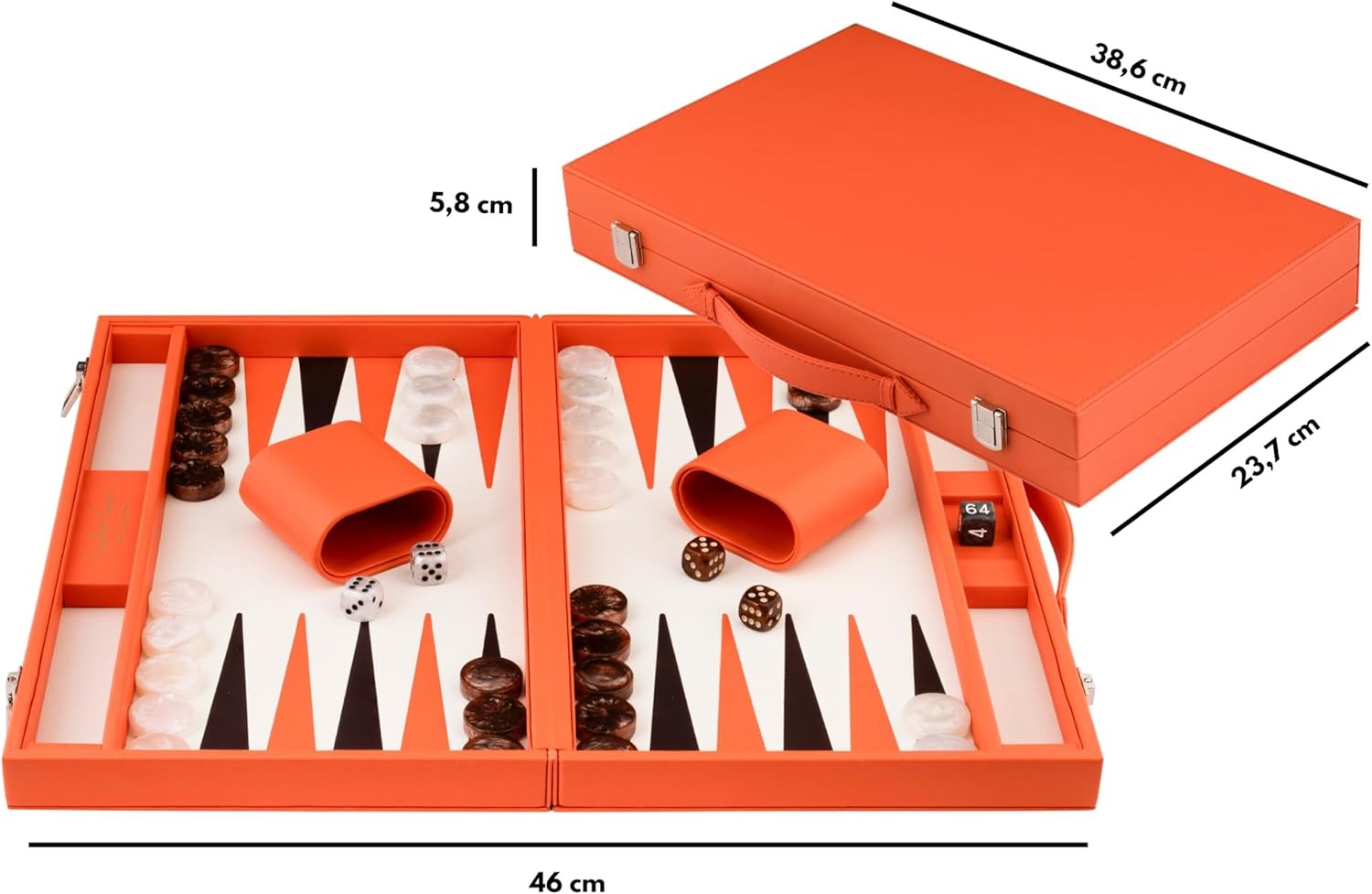 15 Inch Luxury Backgammon Set Faux Leather Case Folding Travel Board Game