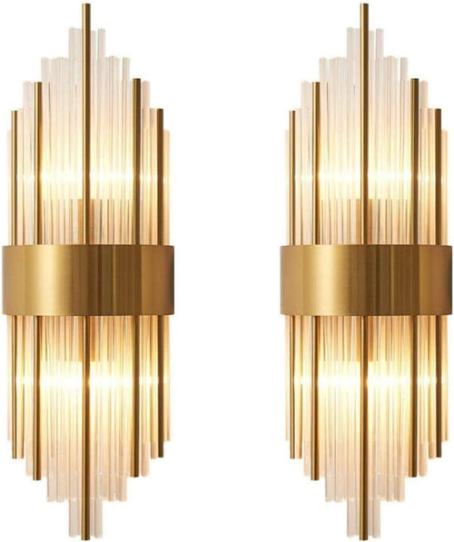 Crystal Wall Sconce Light Modern Gold Art Deco Fixture Lamp Pair E14