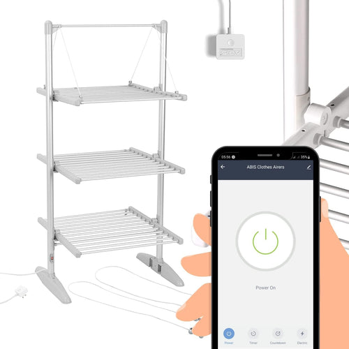 Smart WiFi Heated Clothes Airer 3 Tier Folding Indoor Drying Rack Radiator Wings