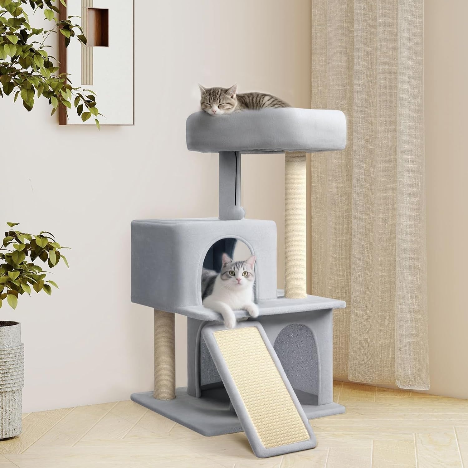 Small Cat Tree 90cm Cat Tower with Condo Scratch Posts Compact Indoor