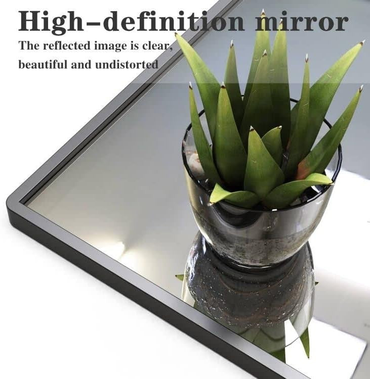 Black Bathroom Wall Mirror with Shelf 91x78cm | Modern, Anti-Fog, Easy Mount