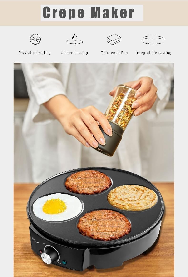 Electric 9-Mould Mini Pancake  Crepe Maker Non-Stick Grill 1.2Kw Adjustable Temp