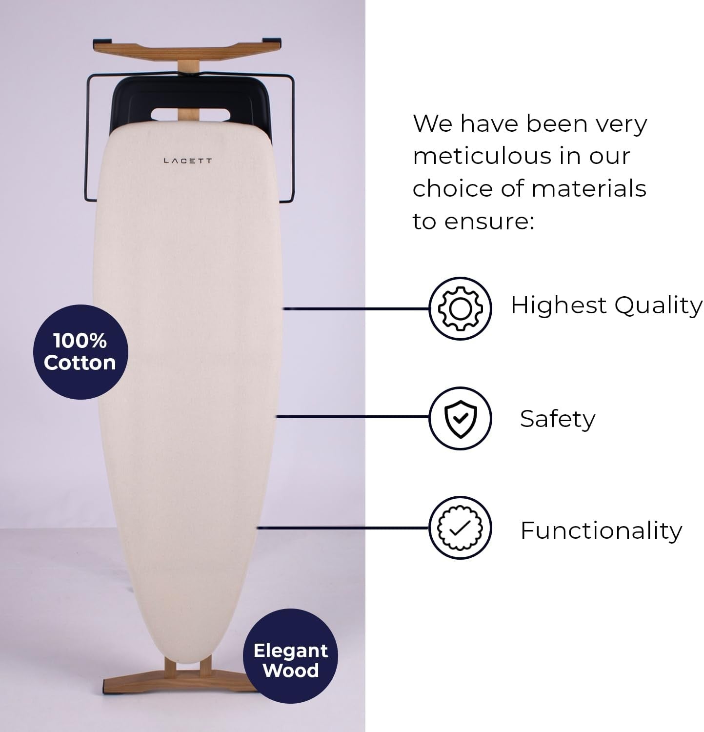 Luxury Extra Large Ironing Board Wooden Legs Height Adjustable Elegant Wood