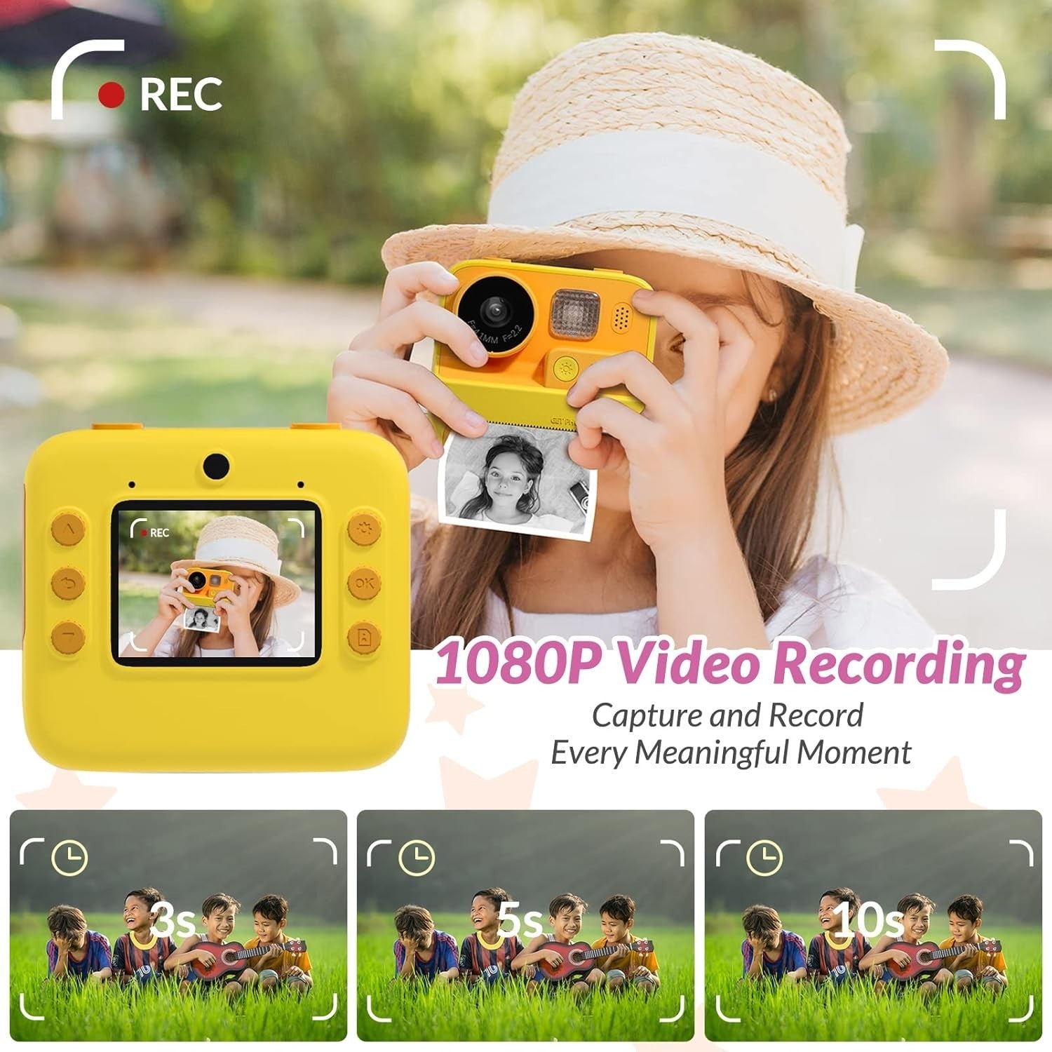 Kids Instant Print Camera 48MP HD Video 32GB Card Paper Pens Kit