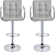 Set of 2 Grey Adjustable Swivel Bar Stools with Armrests & PU Leather