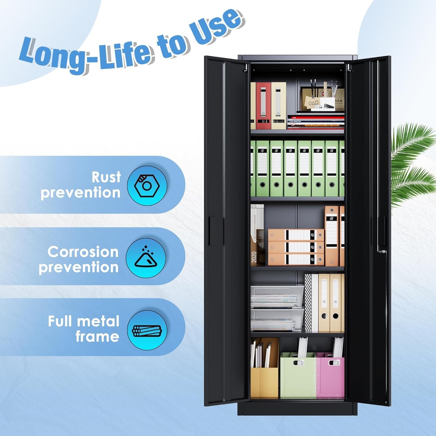 Metal Storage Cabinet 2 Door Lockable Steel Cupboard Adjustable Shelves 180cm