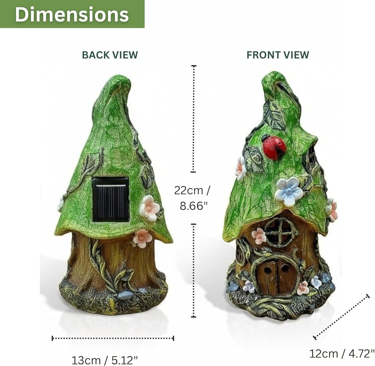 Solar Fairy House Garden Ornament 22cm | LED Light Resin Pixie Home Decor