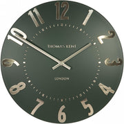 Silent Olive Green Wall Clock 12” Modern Metallic Numerals Luxury Decor