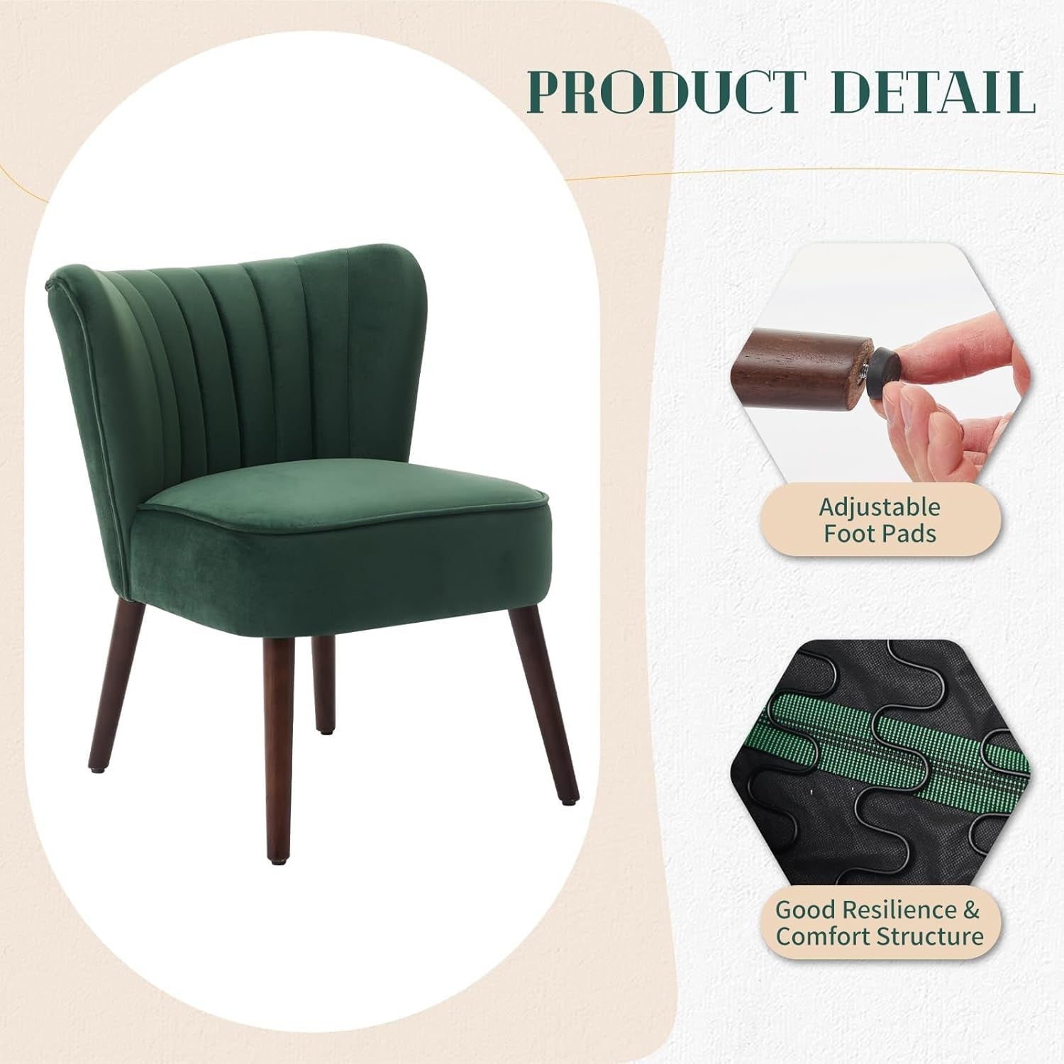 Velvet Armless Accent Chair Green Upholstered Tub Chair