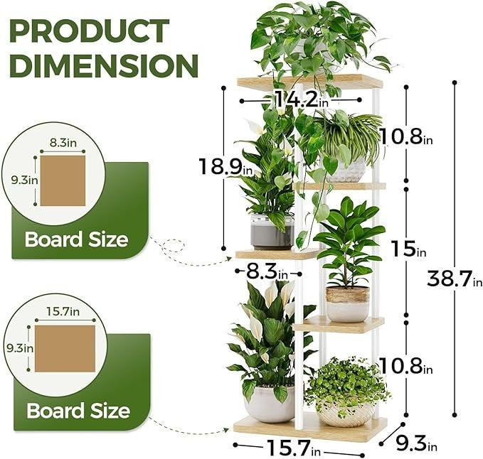 5 Tier White Metal Plant Stand Indoor Outdoor Corner Display Shelf