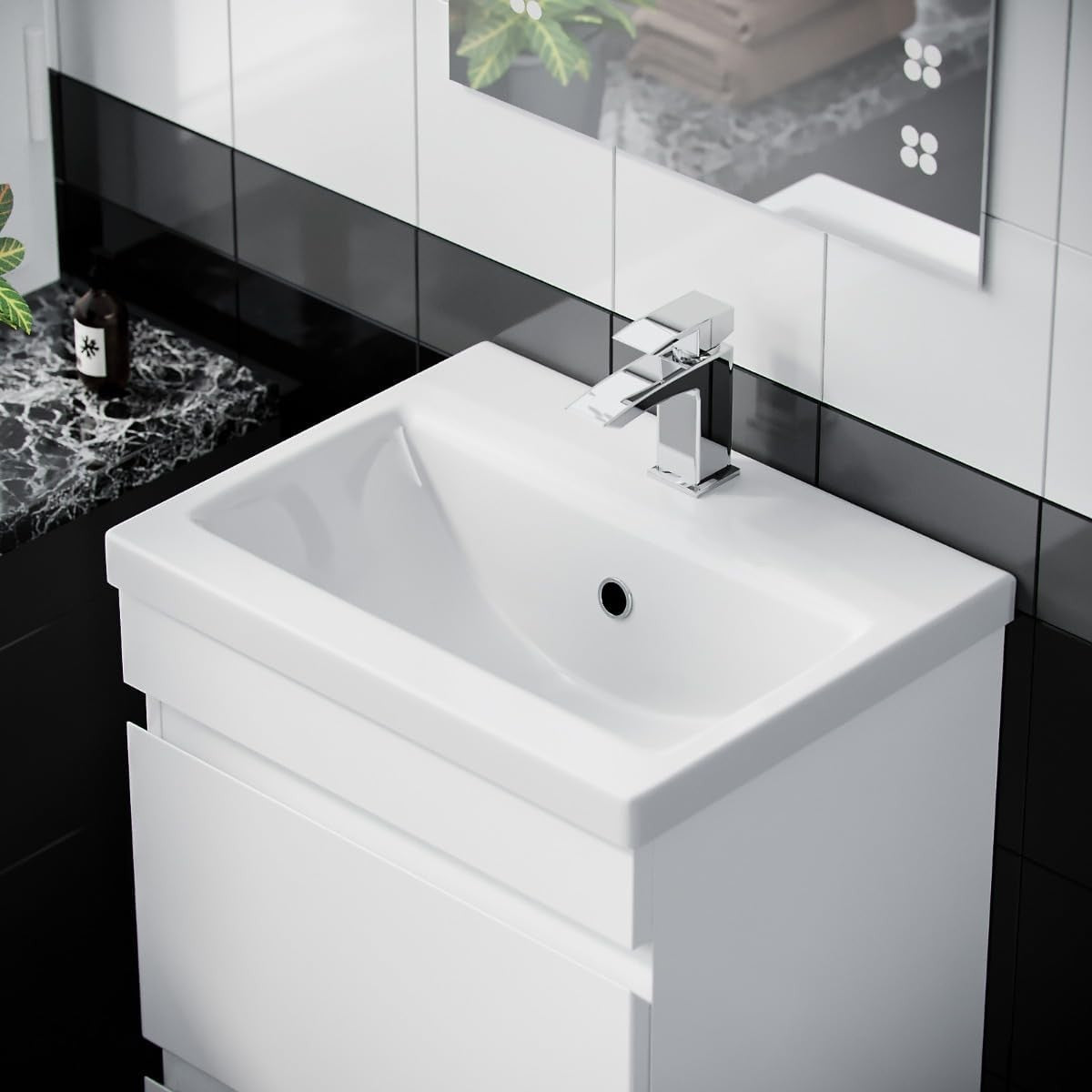 500mm White Bathroom Vanity Unit with Basin 2 Drawer Gloss Sink Cabinet