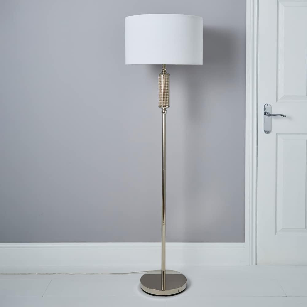 Modern Floor Lamp with Drum Fabric Shade & Foot Switch, 140cm Tall
