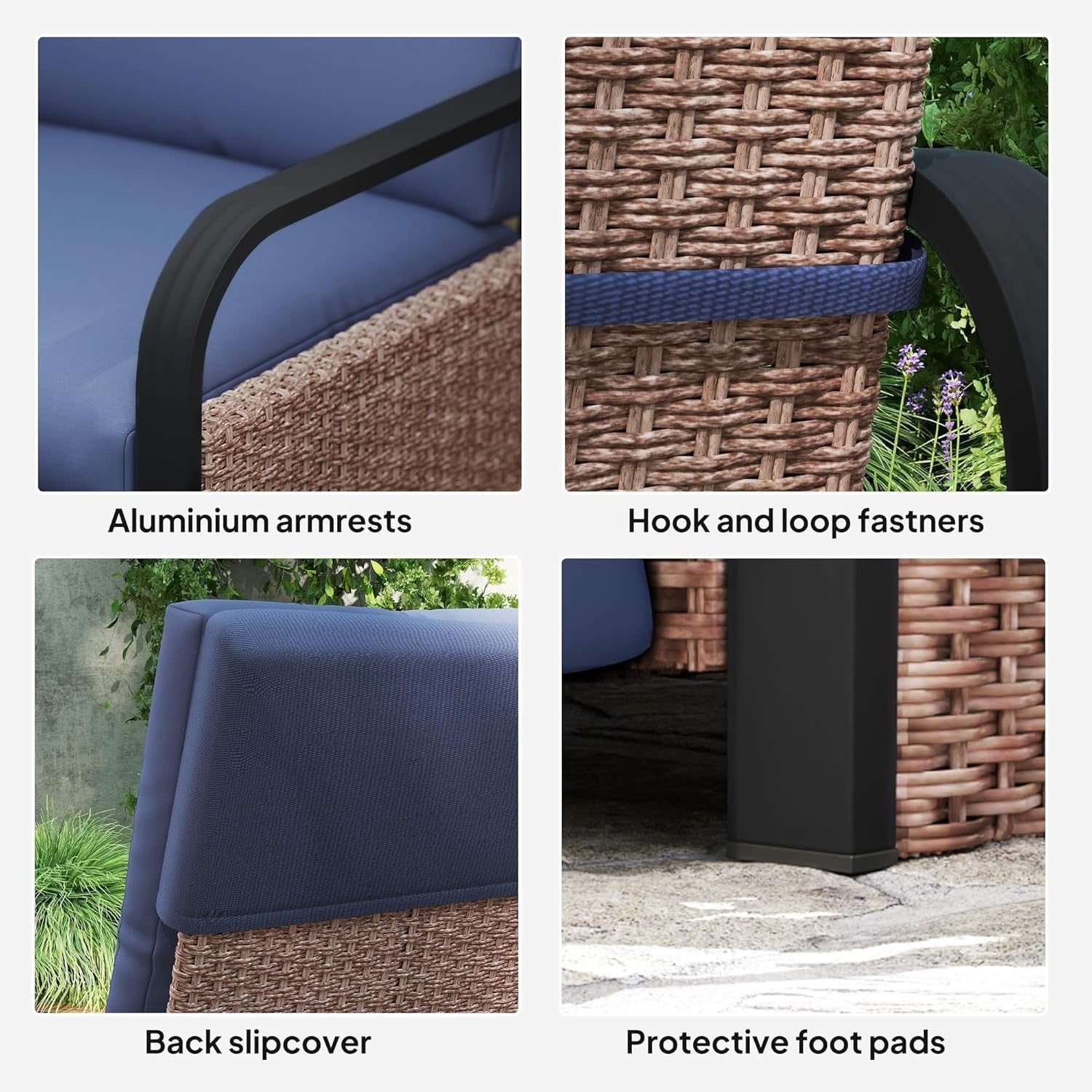Outdoor Rattan Recliner Chair Adjustable Backrest Footrest Side Table
