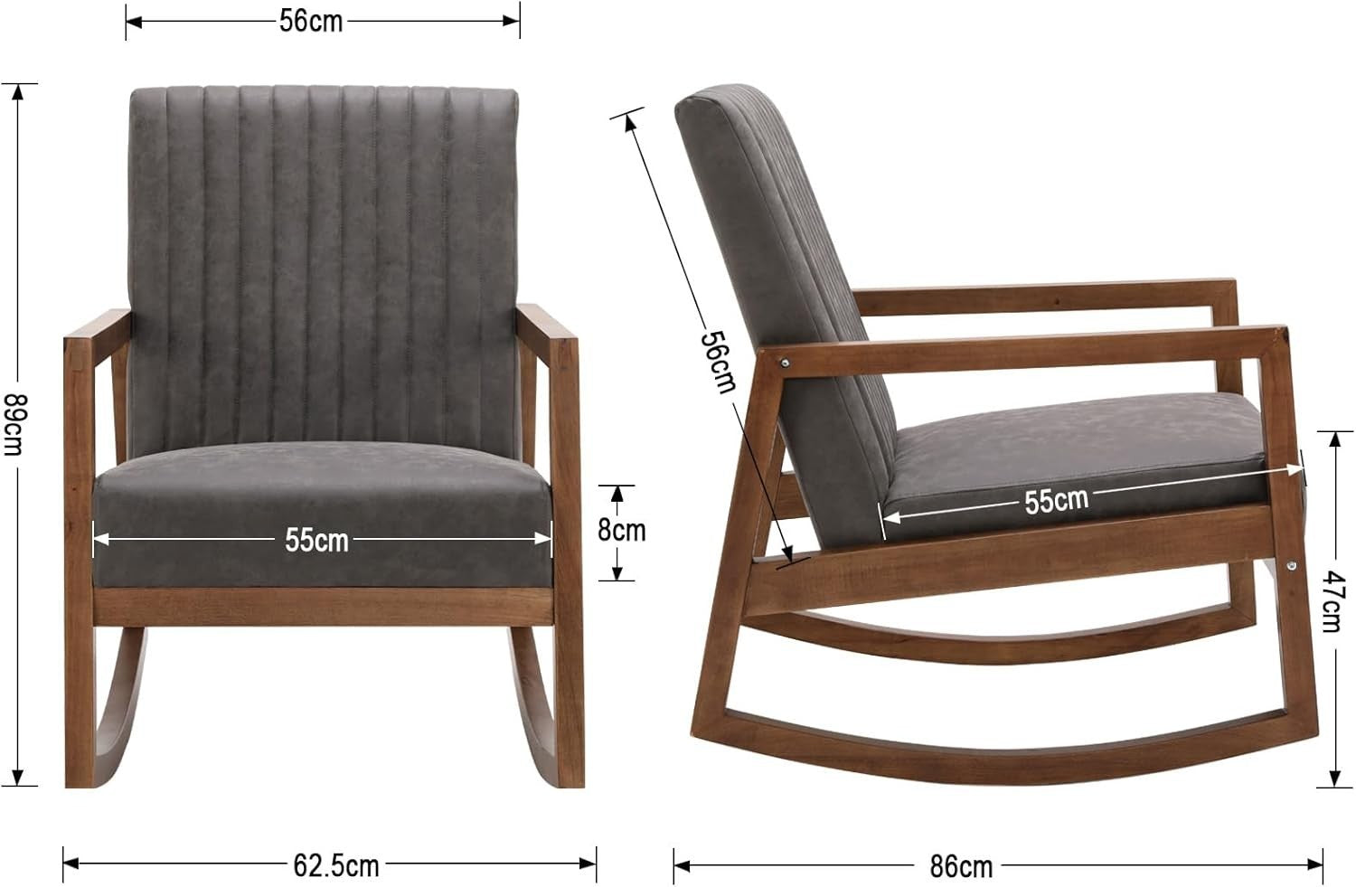 Grey PU Leather Rocking Chair with Walnut Frame - Comfortable & Durable