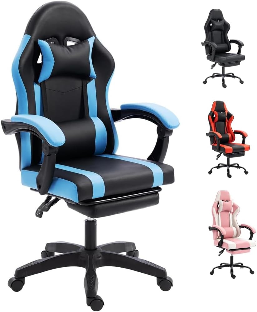 Blue Ergonomic Gaming Chair Recliner Swivel Lumbar Support