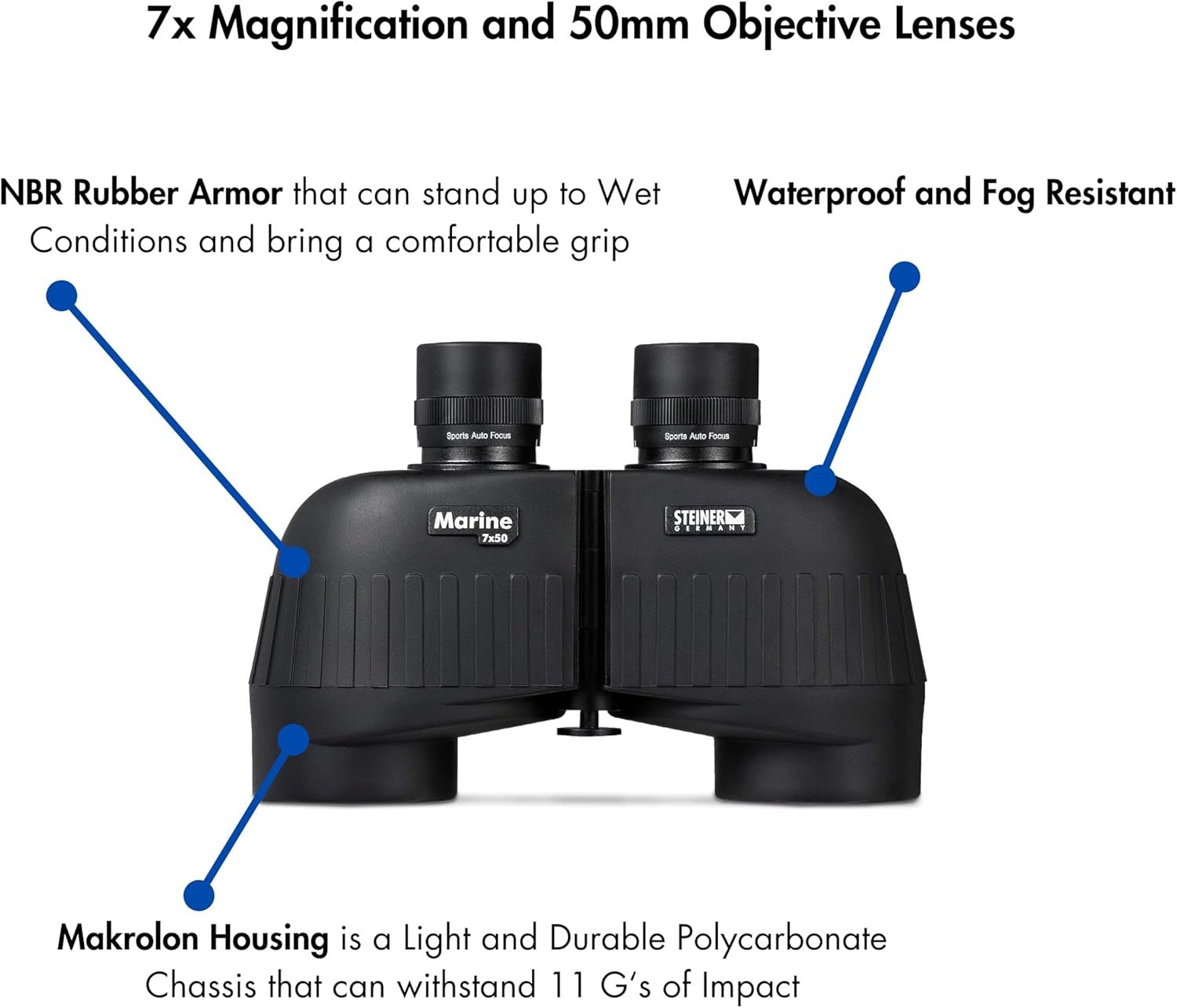 7x50 Marine Binoculars – Bright High-Contrast Optics, Waterproof, Floating Prism