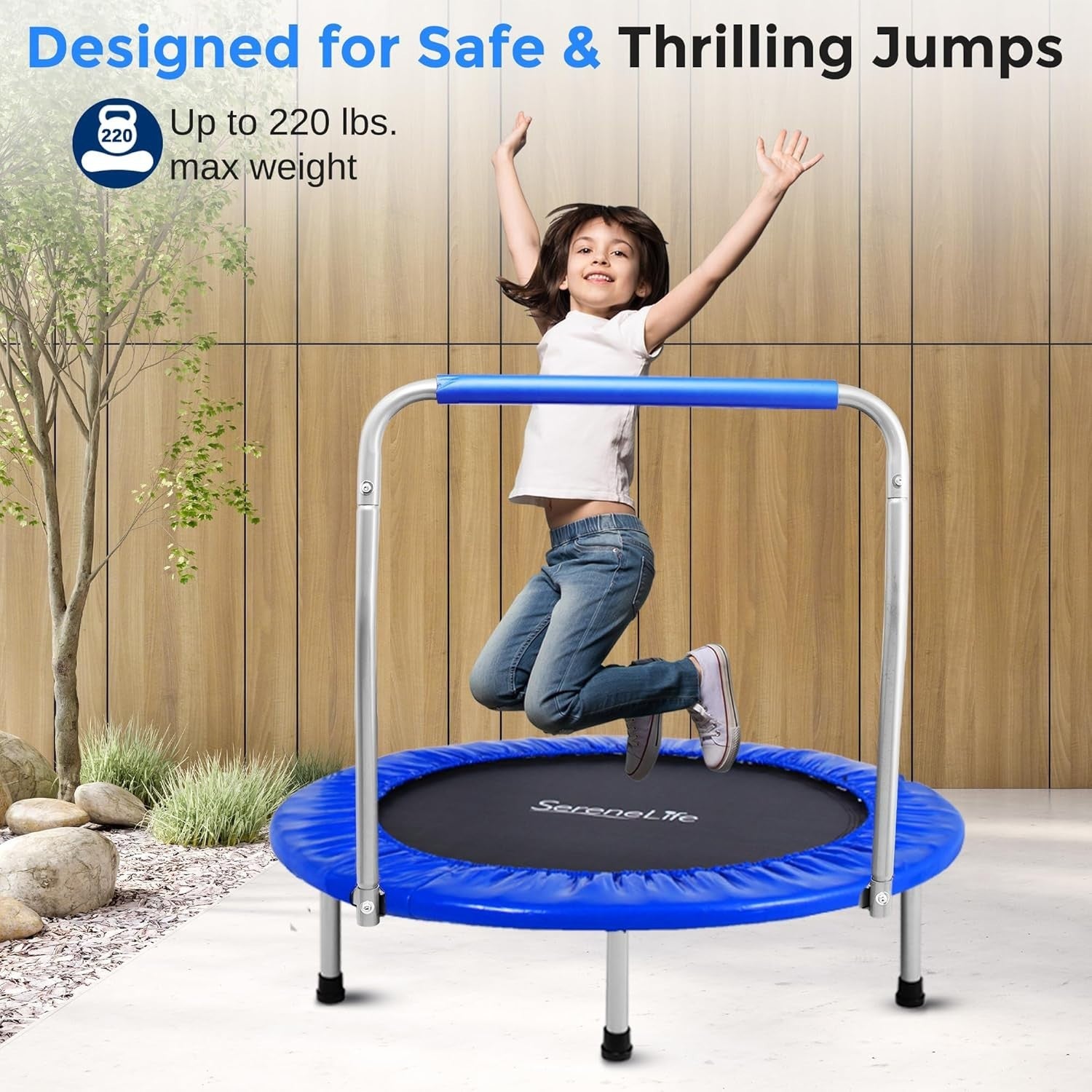 36” Foldable Mini Trampoline Indoor Outdoor Rebounder w Foam Handle