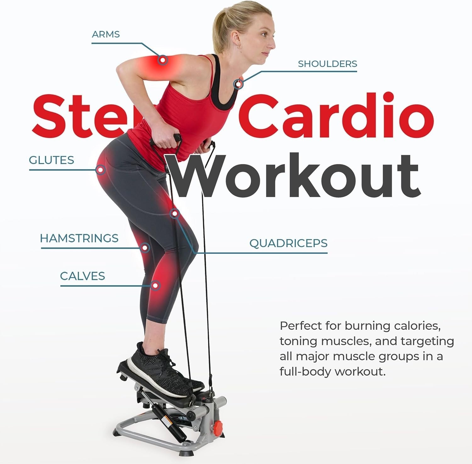 Mini Stair Stepper for Home w/ LCD Monitor, Quiet Motion & Resistance Bands
