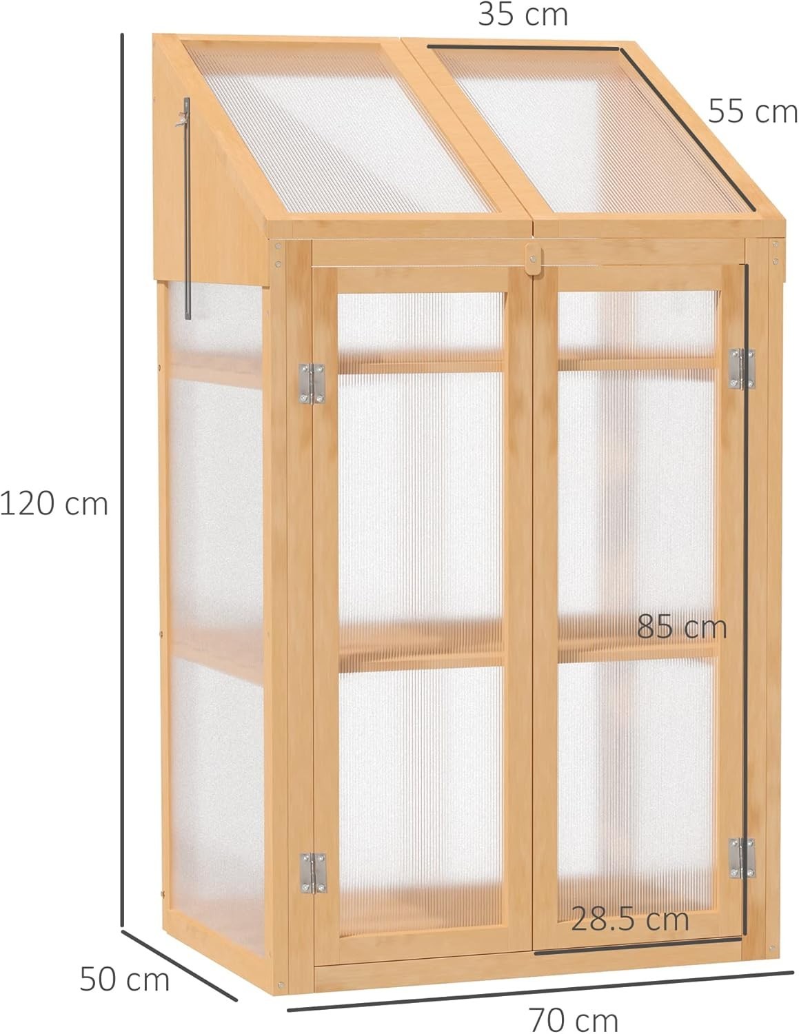 Wooden Cold Frame Greenhouse Double Door Polycarbonate Top Cover 120cm