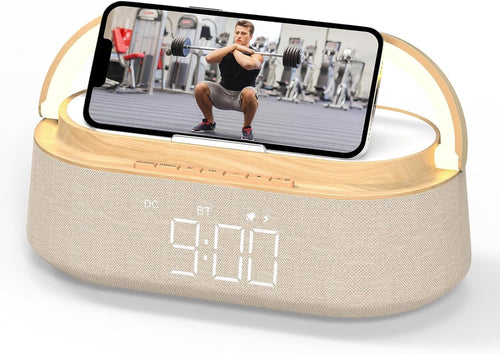 Yellow Bluetooth Speaker Alarm Clock Wireless Charger LED Night Light Radio