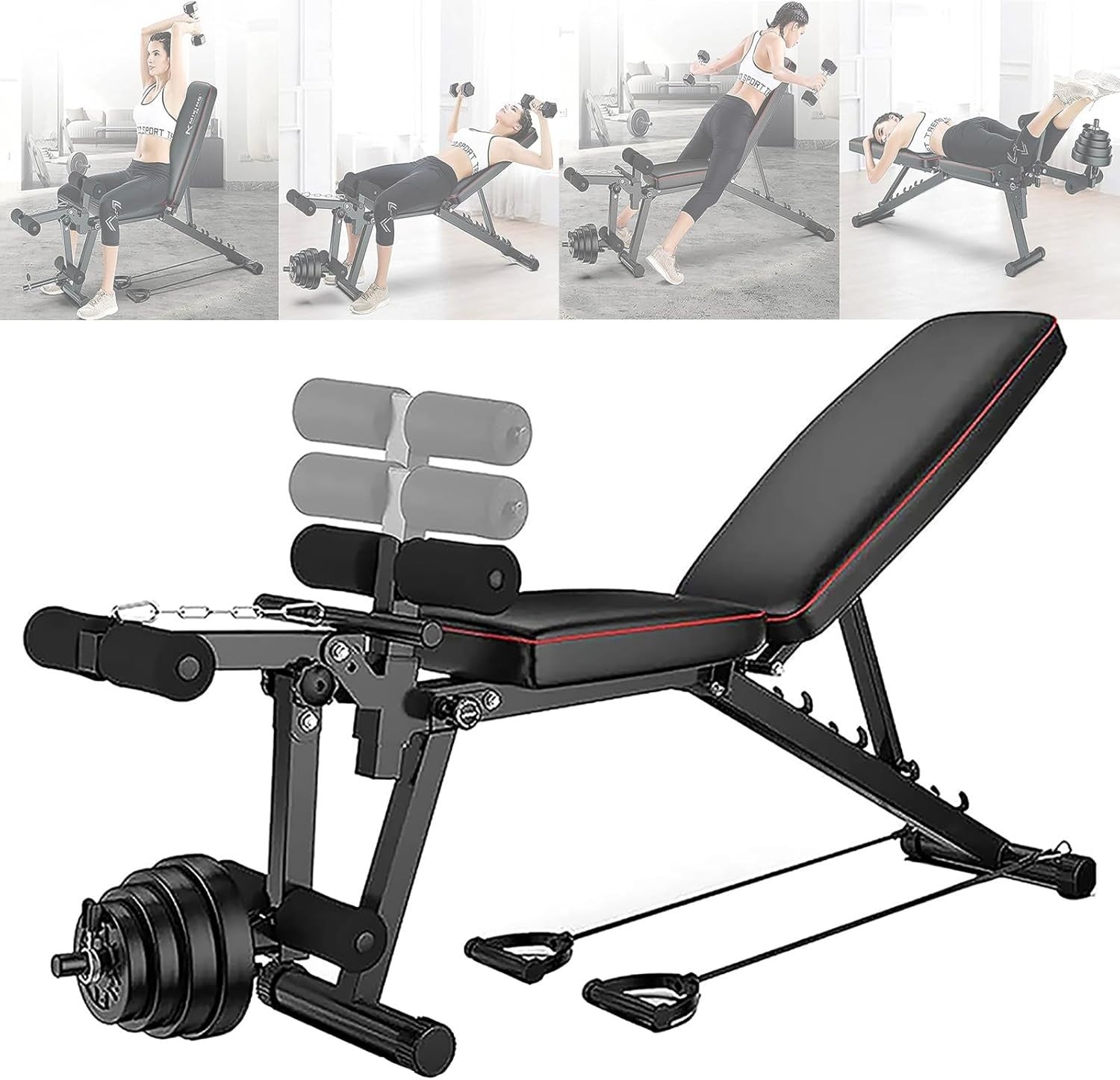 Foldable Weight Bench With Leg Extension Curl 440lb Home Gym Press