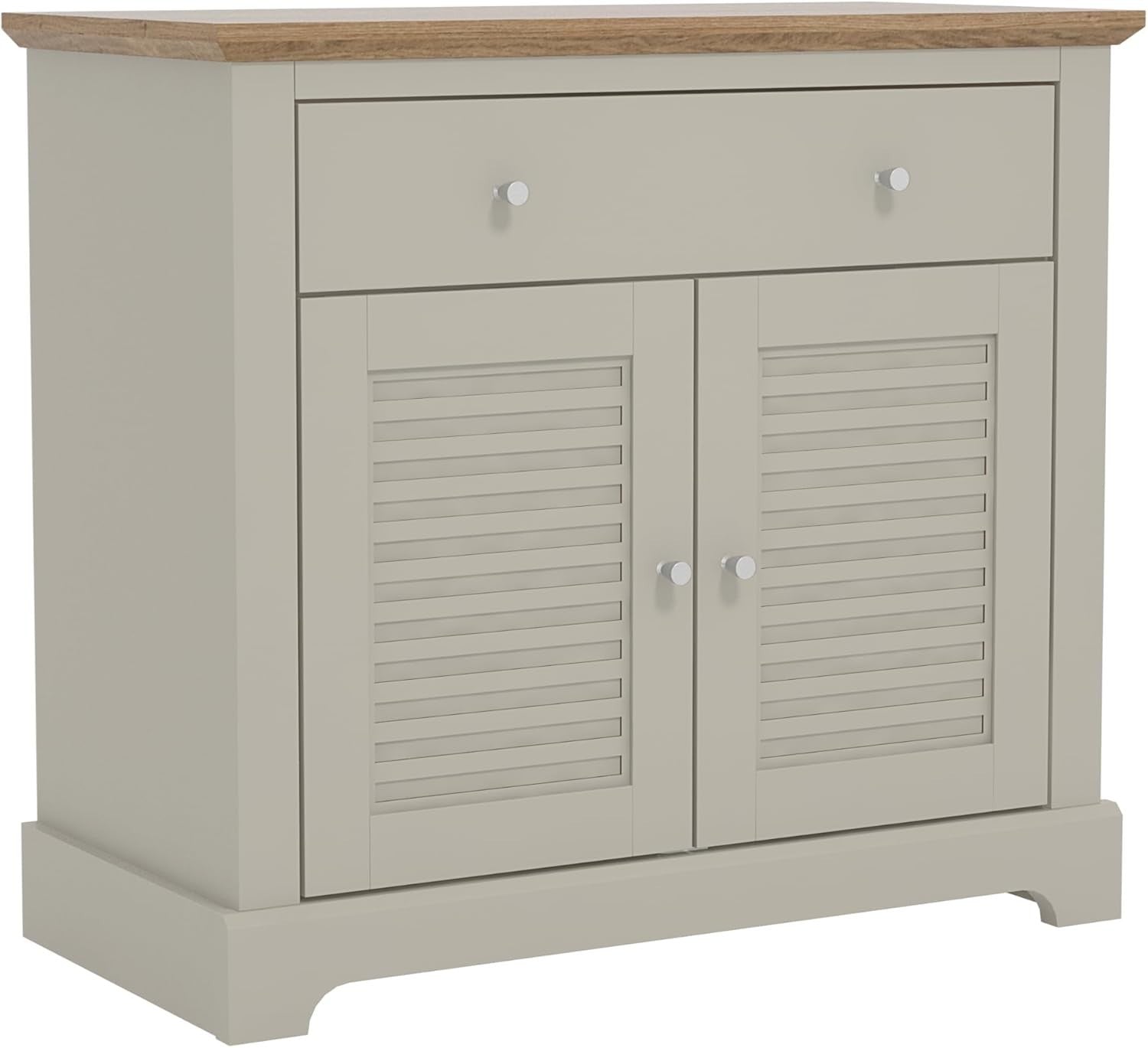 Modern Light Grey Oak Sideboard with Drawer & Adjustable Shelves Storage