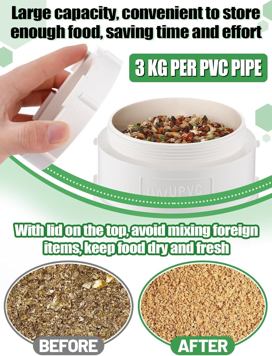 2 Pack Automatic Chicken Feeder 13lb No Waste PVC