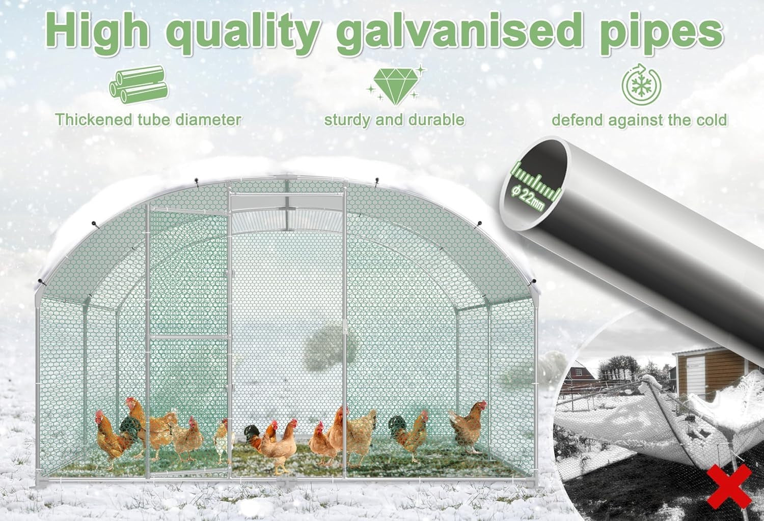 Large Walk In Chicken Run 3x2m Galvanised Metal Enclosure Roof Door