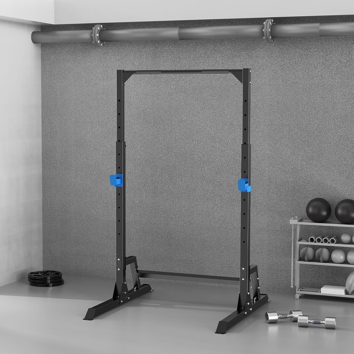 Power Cage Squat Rack Black with Pull Up Bar | Adjustable Home Gym