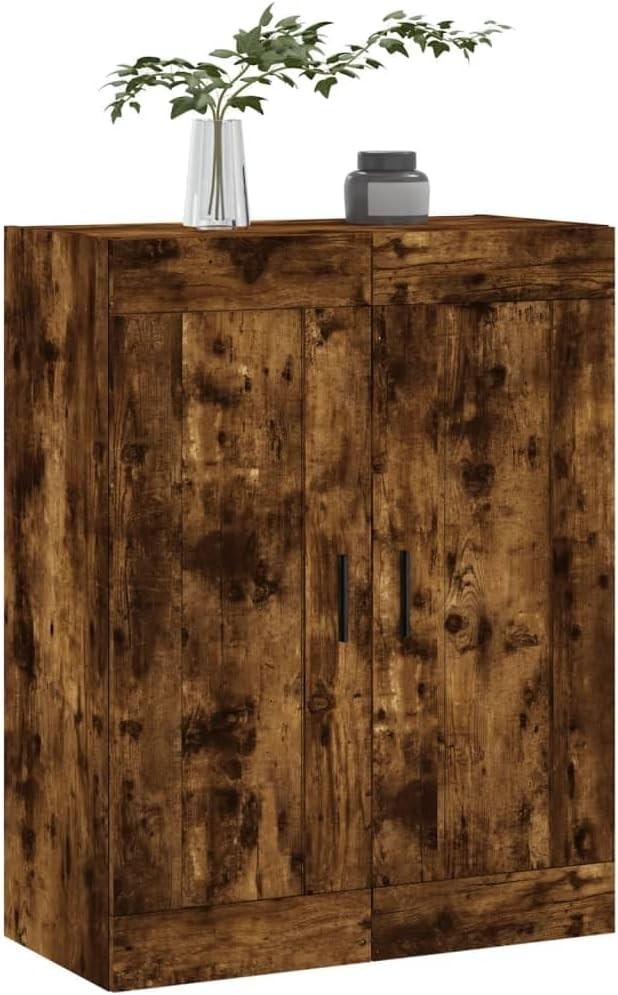 Wall Mounted Smoked Oak Cabinet with 3 Compartments - Space Saving