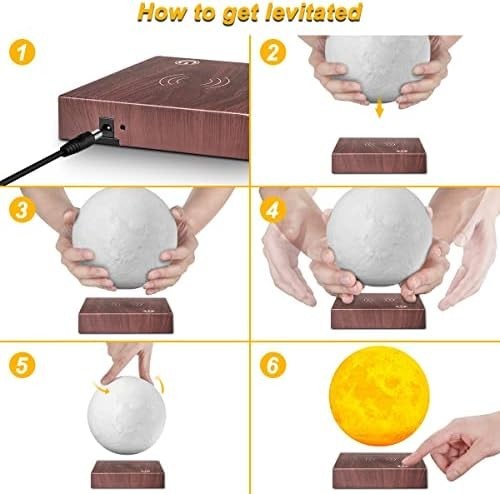 Lacquered Levitating Moon Lamp 3-Color Floating LED Light with Touch Control