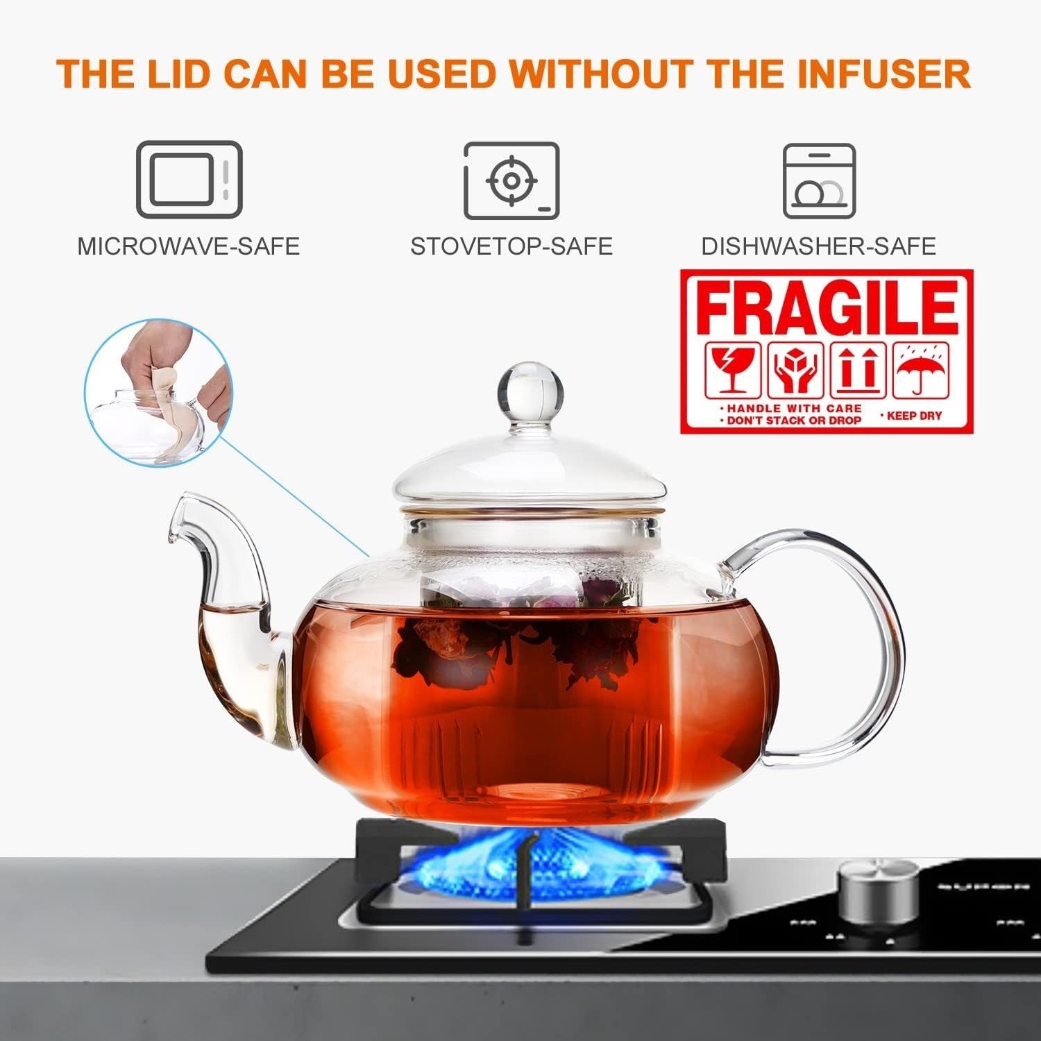 Glass Teapot 1000ml Stovetop Safe Tea Maker with Removable Infuser