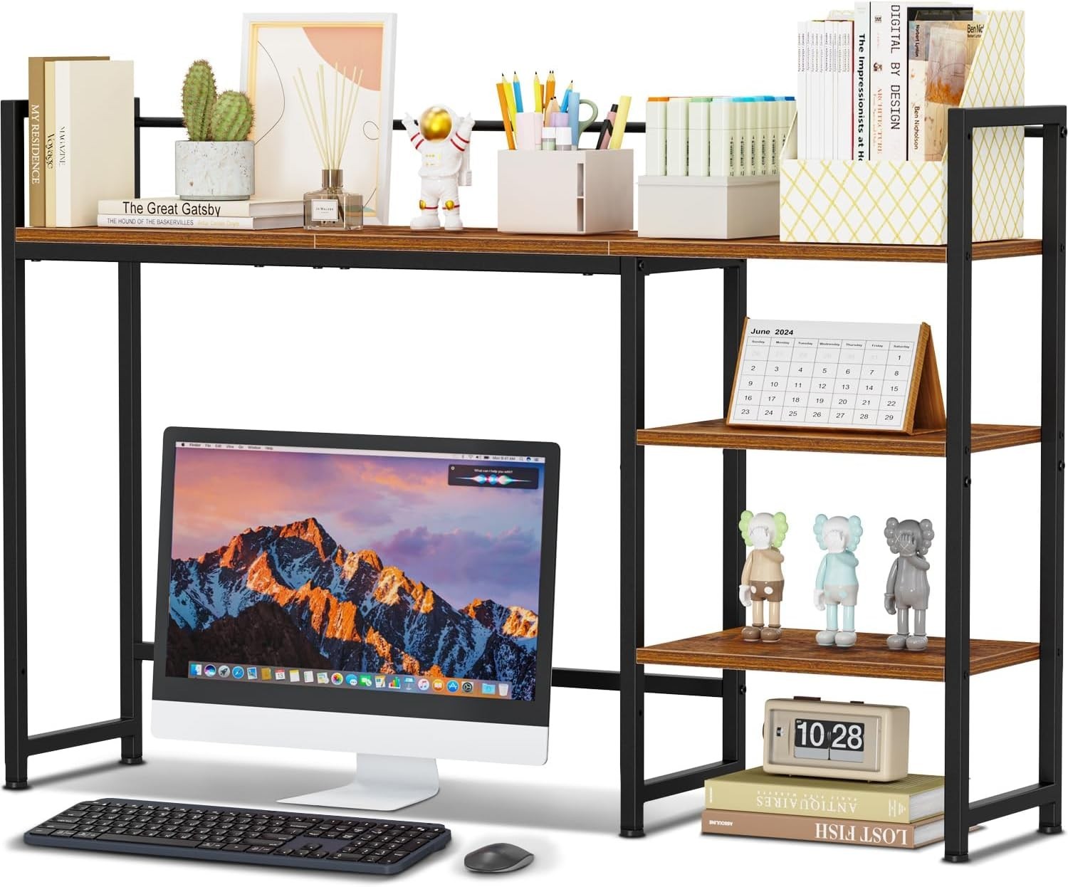 44.9" Desk Hutch Shelf Large Desktop Organizer 4-Tier Monitor Rack Wood Storage