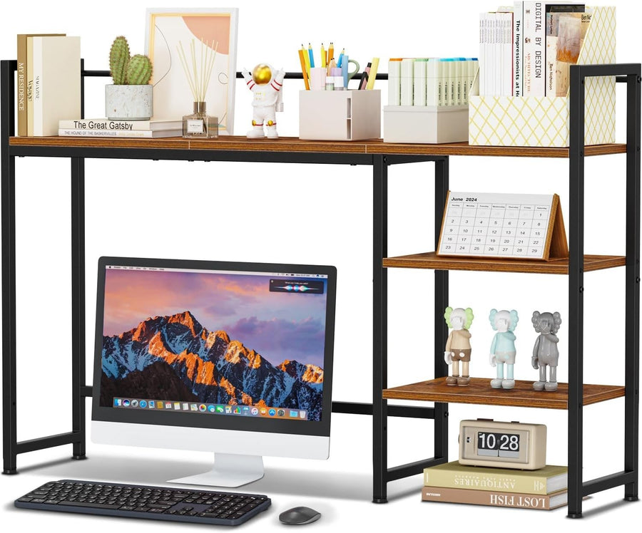 44.9" Desk Hutch Shelf Large Desktop Organizer 4-Tier Monitor Rack Wood Storage
