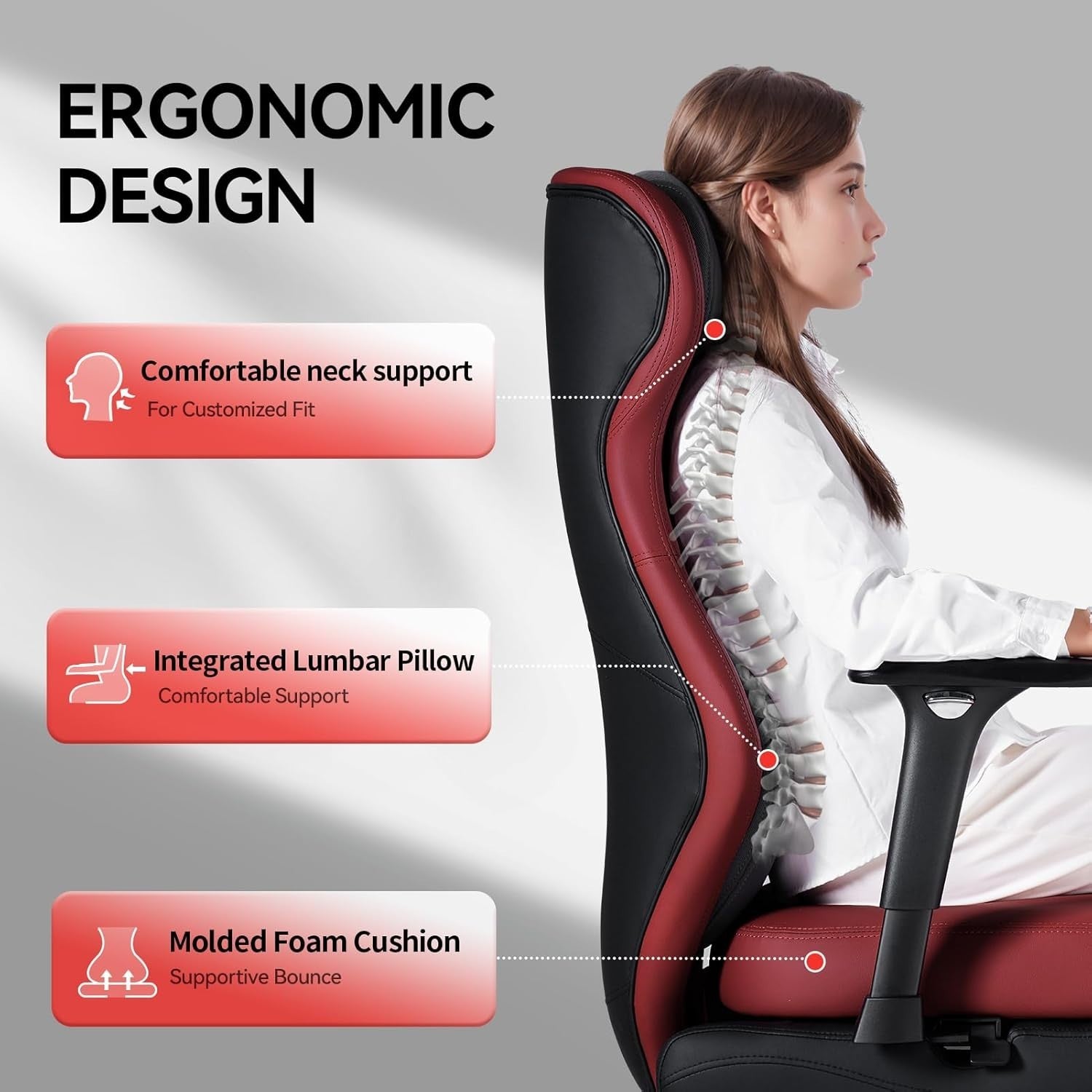 Oversized Red Ergonomic Gaming Office Chair High Back Recliner Lumbar Support