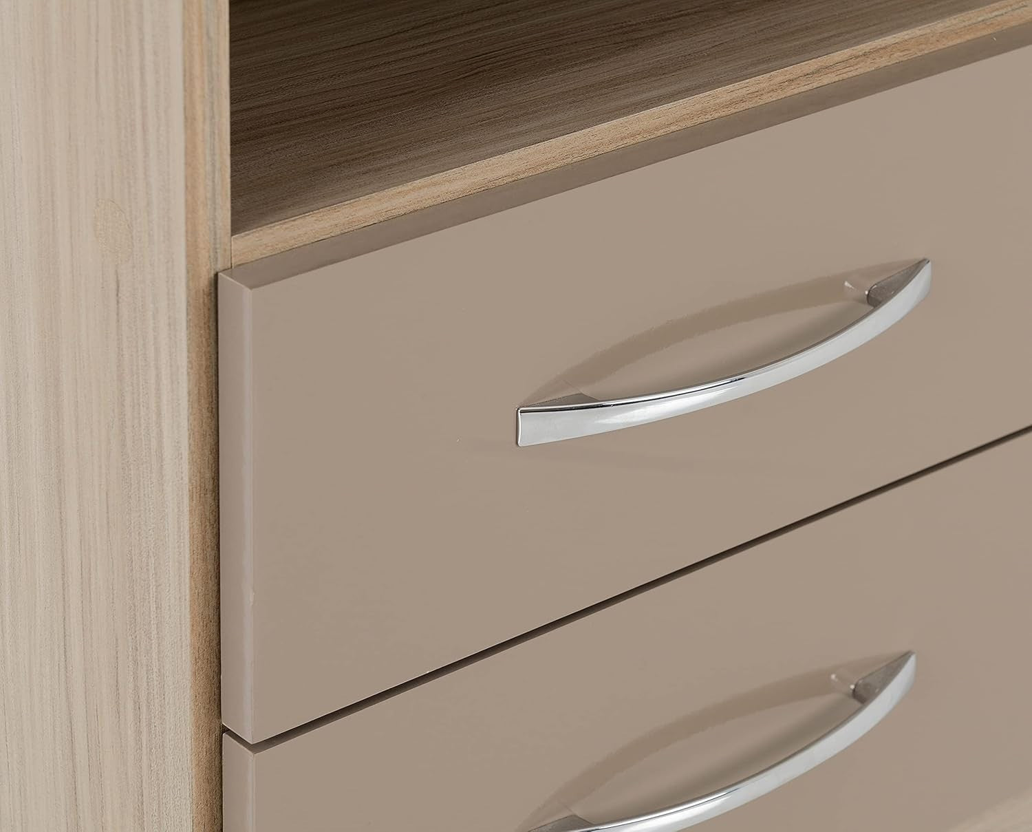 2 Drawer Bedside Table in Oyster Gloss & Light Oak – Modern Nightstand