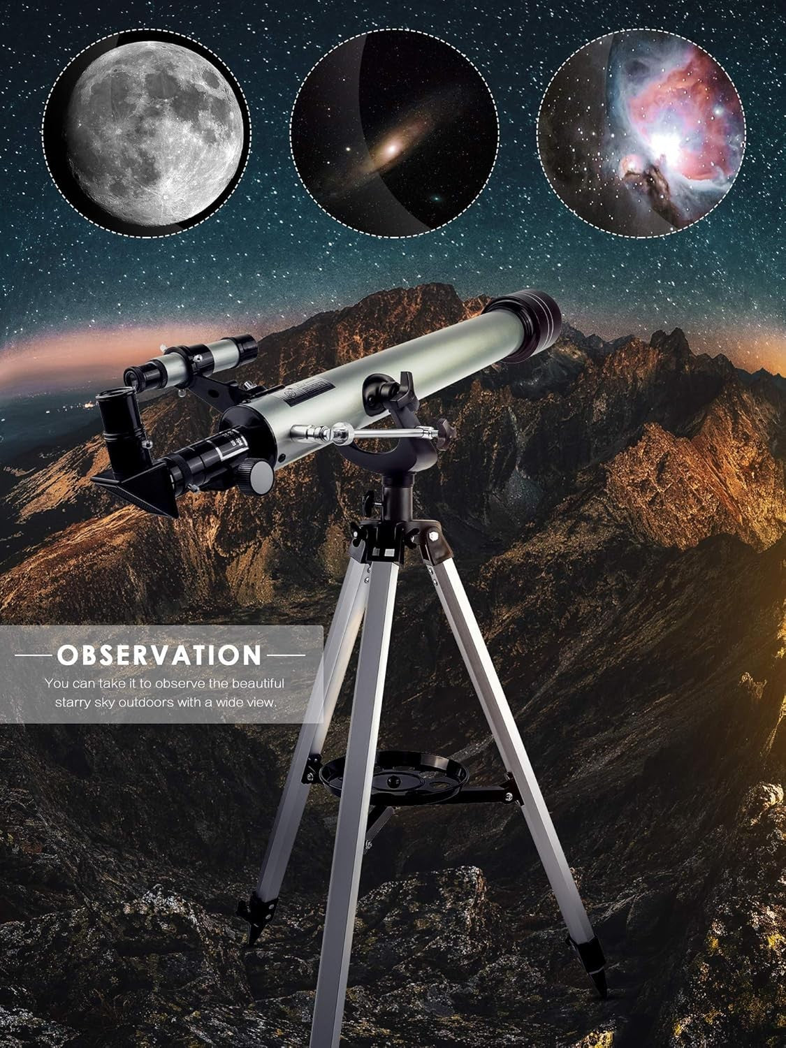 60mm Refractor Telescope for Kids Beginners 525X with Tripod