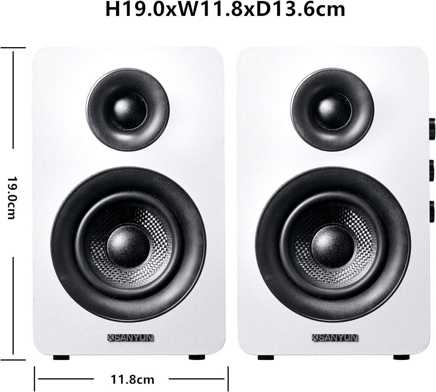 White Bluetooth 5.0 Bookshelf Speakers Carbon Fiber HiFi 24bit DAC Stereo Audio