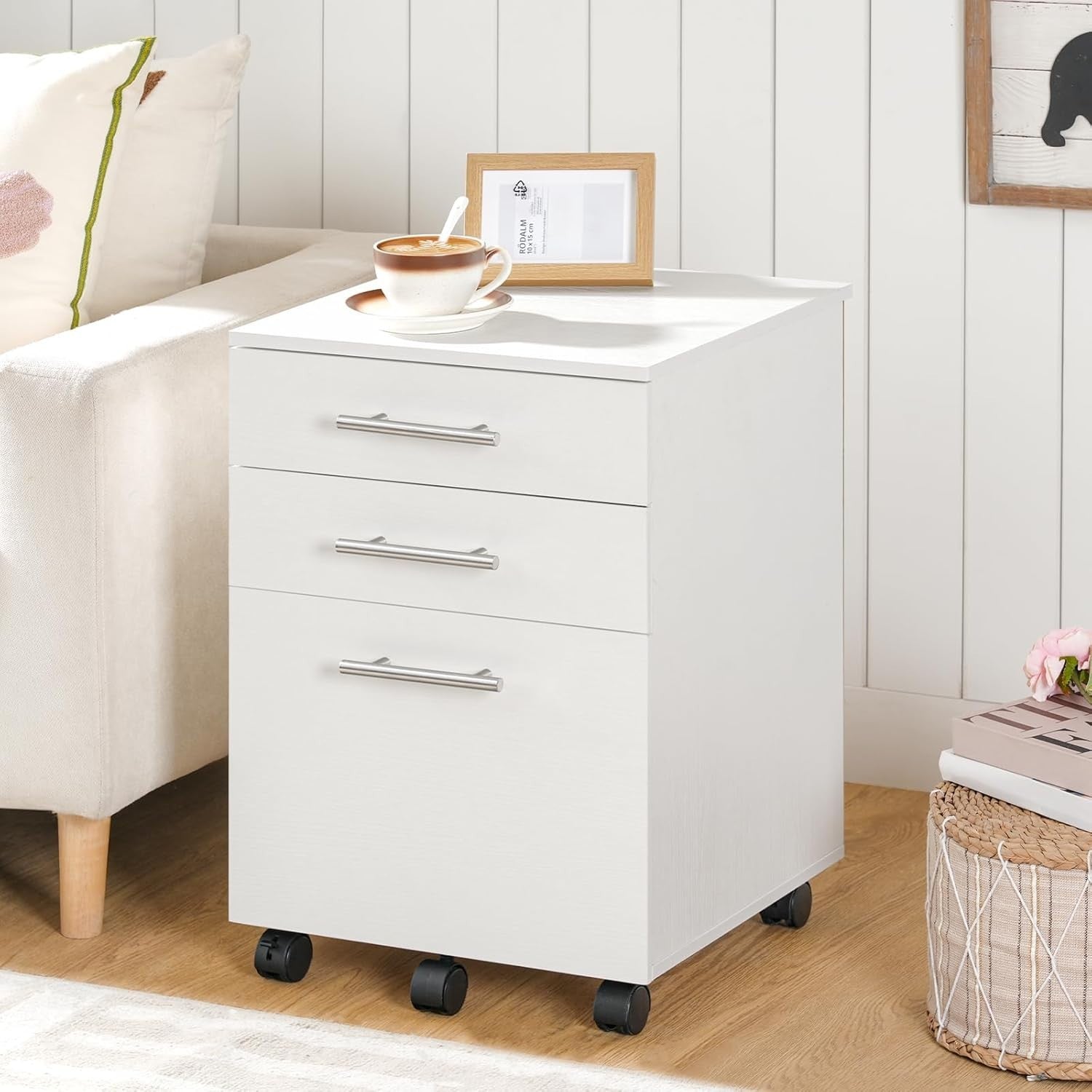 3 Drawer Mobile Filing Cabinet Rolling Office Storage Under Desk White