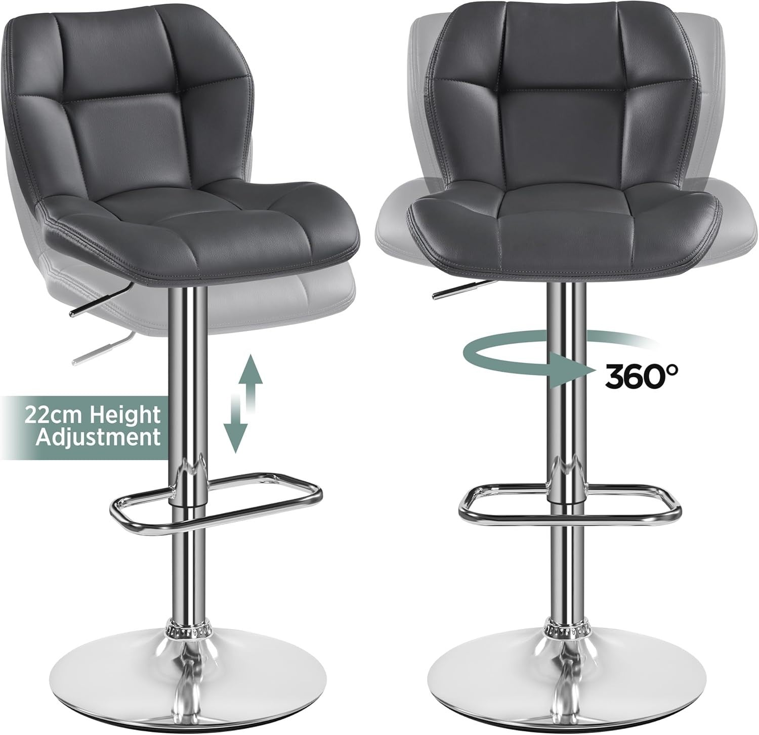 Adjustable PU Leather Bar Stools Set of 2 – Swivel Counter Chairs