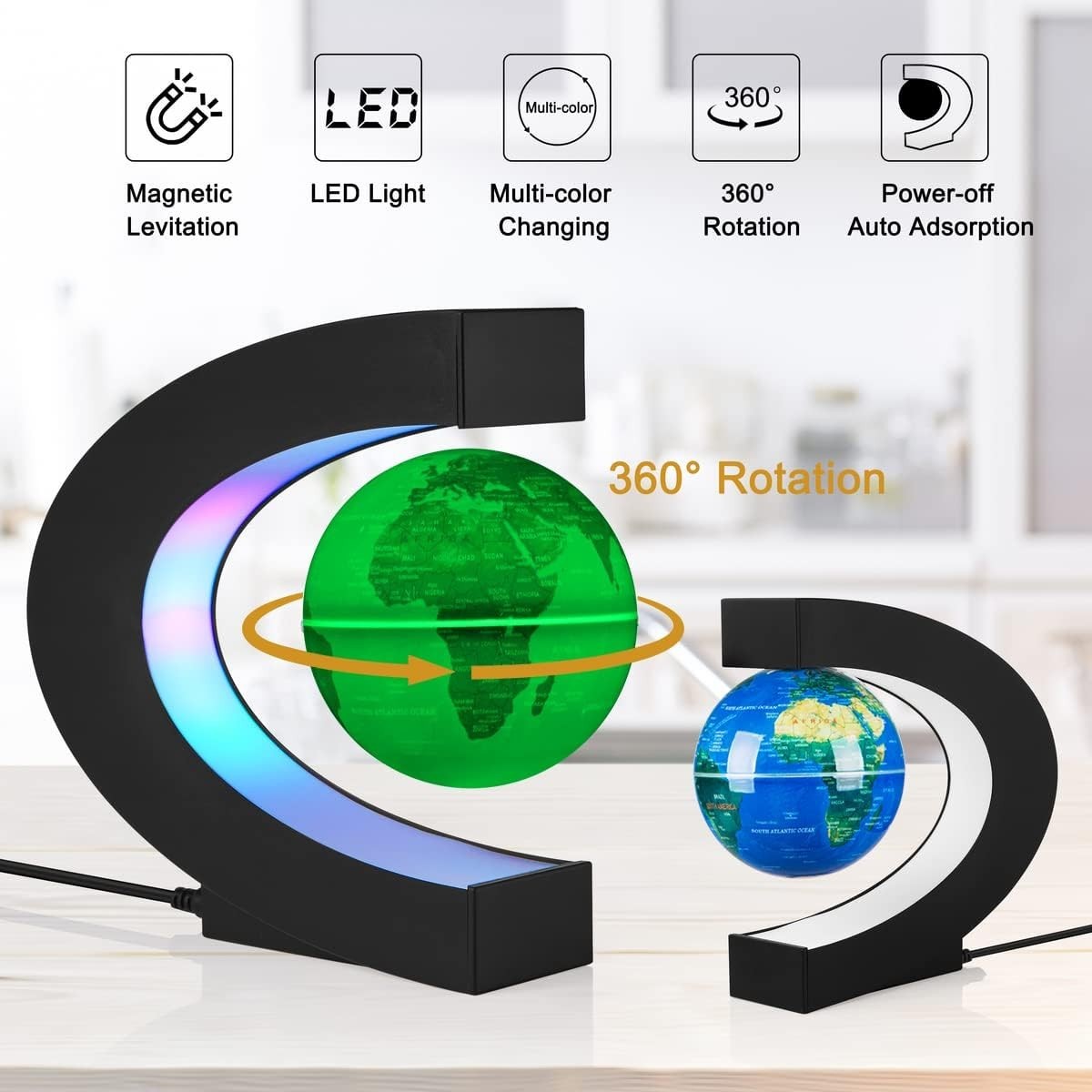 Levitating Globe Multi-Color, Floating Rotating Magnetic LED Desk Lamp