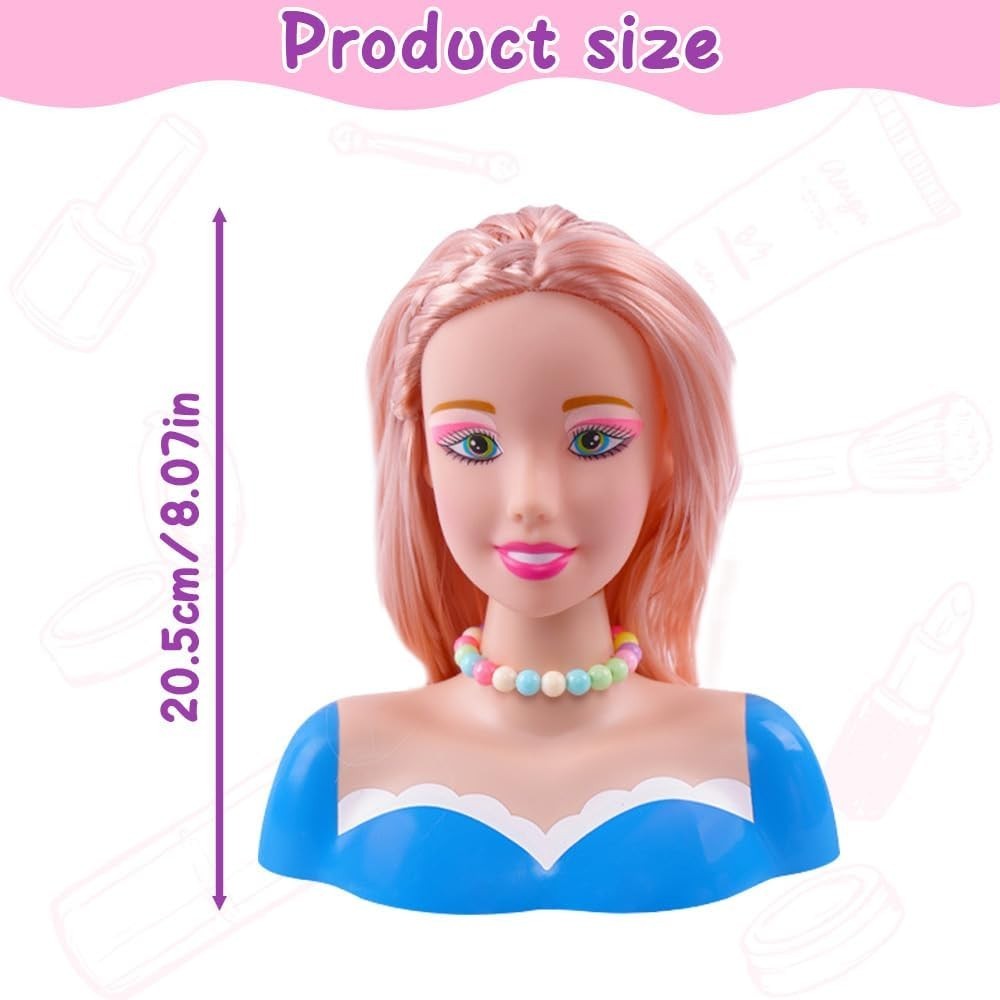 Kids Hair Styling Head Doll Playset 44pcs Makeup Hairdresser Toy