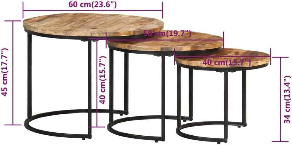 3PCS Wood Nesting Coffee Table Set Round Tray End Side Tables Modern Natural