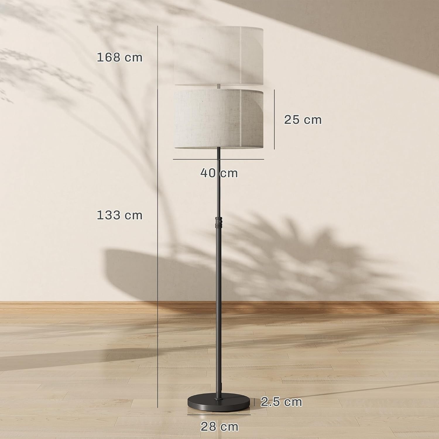 Dimmable Floor Lamp with Remote Height Adjustable Linen Shade Living Room